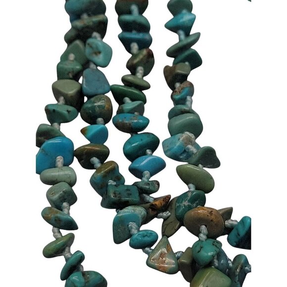 SK925 Turquoise Chip Necklace 80" Flapper Style Chunks Hand Knotted Thailand - Picture 11 of 15